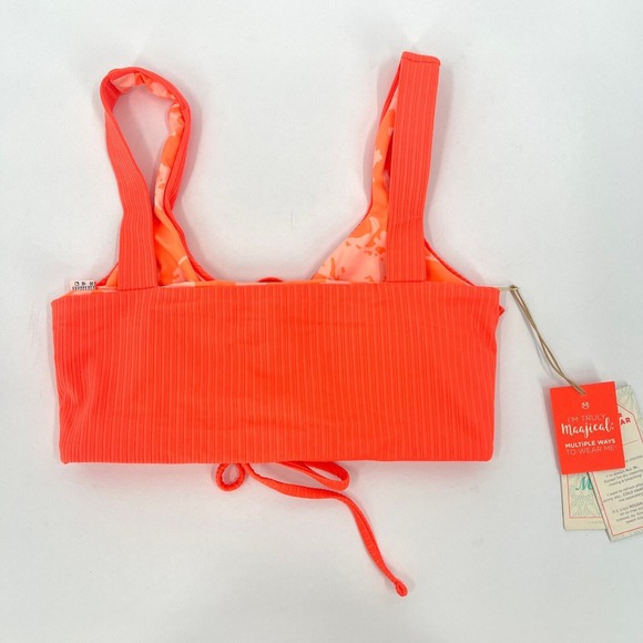 MAAJI Danzel Bikini Top Womens Small Orange Floral Tangerine Print Reversible - Picture 3 of 11